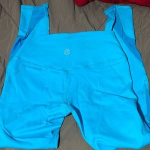 Blue Til You Collapse Leggings- Size Medium with Mesh Leg Designs